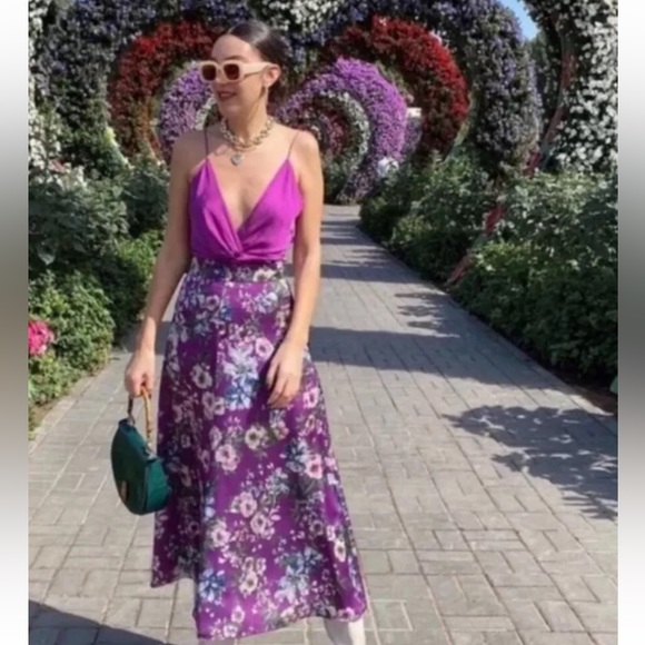 Zara Dresses & Skirts - Zara Floral Purple Skirt